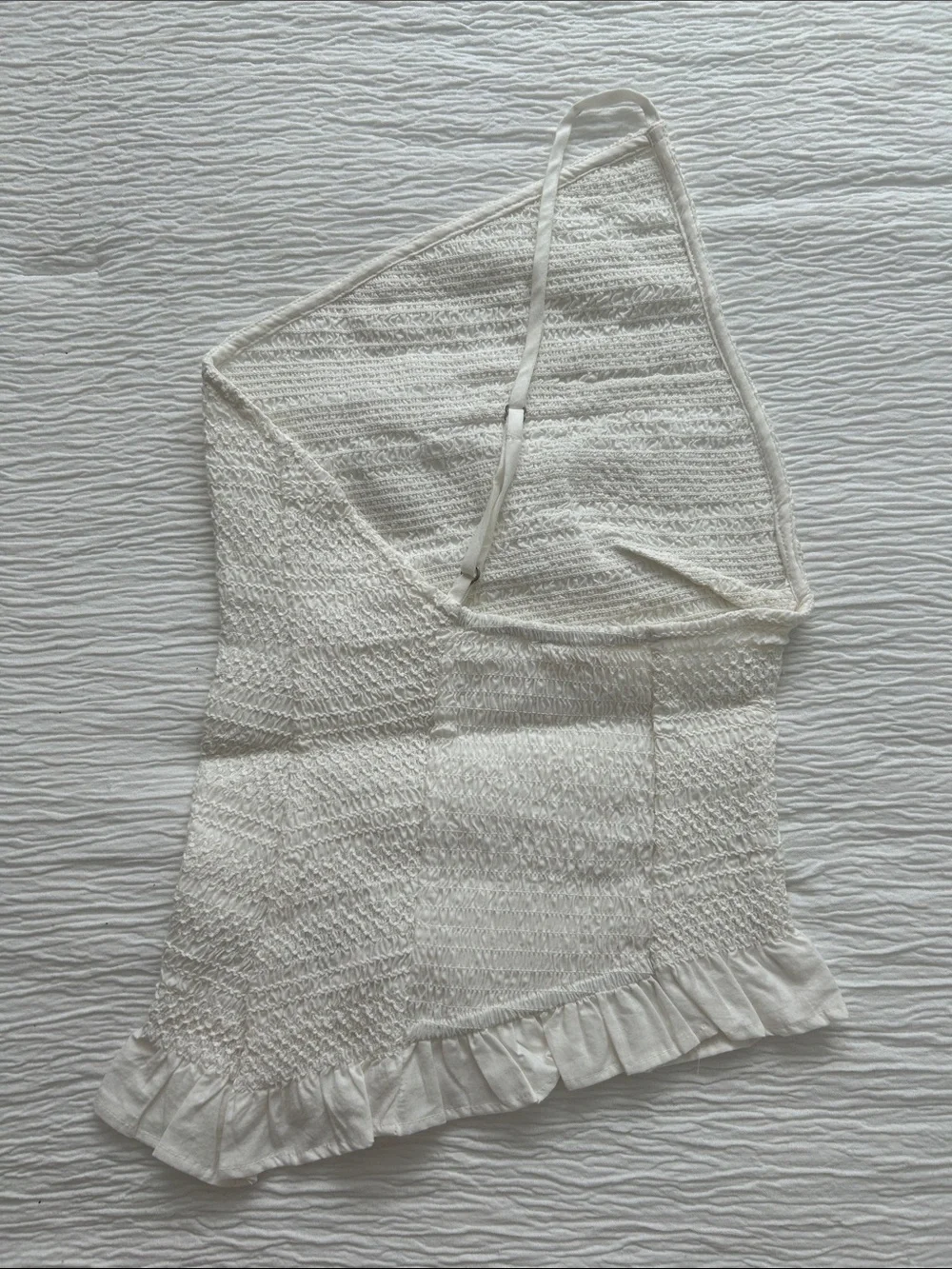 Free People White Smocked One-Shoulder Top